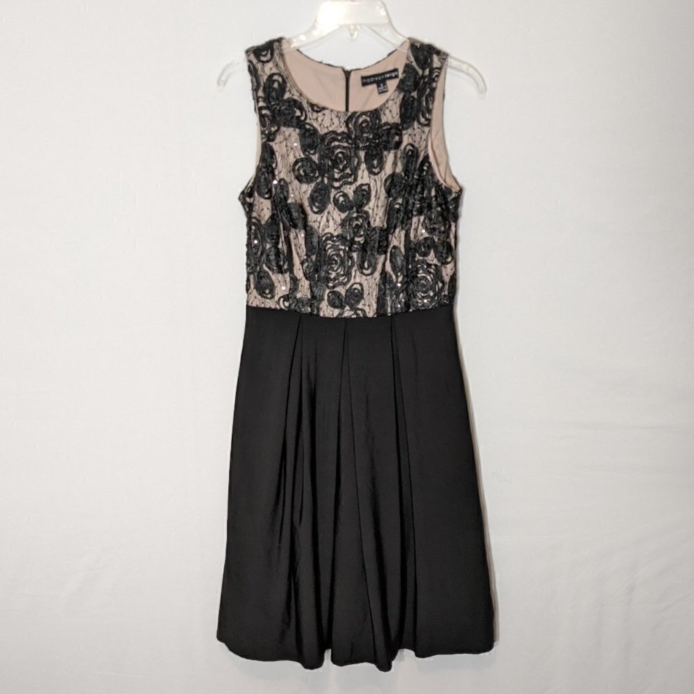 WOMEN'S "Madison Leigh" Black w Lace & Sequins Sleeveless Formal Dress; Size 8